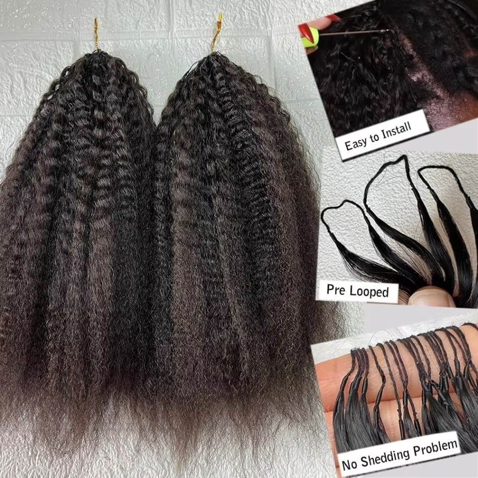 Kinky Straight Feather Crochet Hair 100% Human Hair Extensions Pre-Segmented Knotless Crochet Hair Bundles