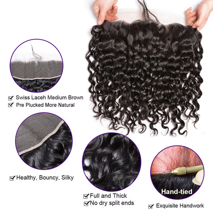 (B2) Kinky Curly 3 Bundles Human Hair With Frontal 13x4  Lace Frontal Human Hair Extensions