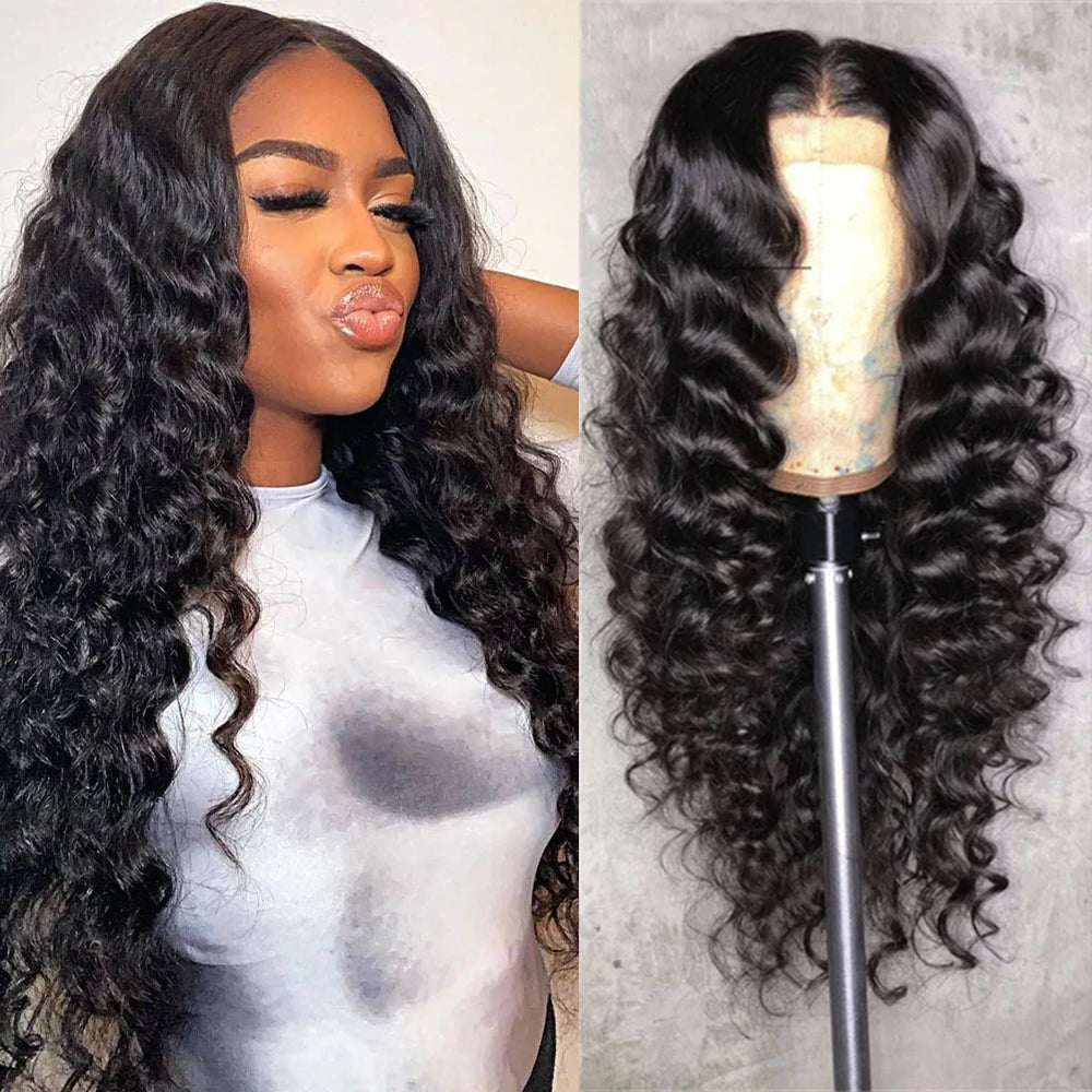 Lâche Deep Wave Lace Front/Fermeture sans colle pour les femmes noires Prelucked Human Hair 