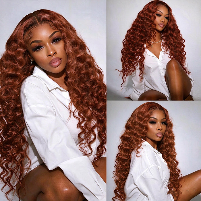 #33 Reddish Brown Loose Deep 3 Bundles 4X4 Transparent Lace Closure Brazilian Raw Human Hair  Extensions For Women(No Code Need)