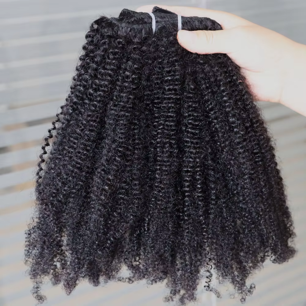 Afro Curly Clip In Human Hair Extensions Couleur Naturelle 8 Pièces / Set 120G 