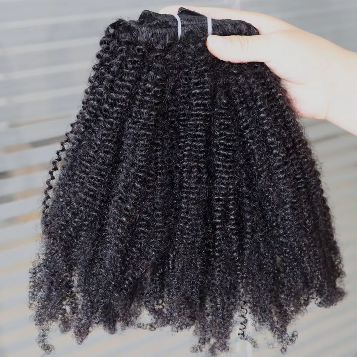 Afro Curly Clip In Human Hair Extensions Couleur Naturelle 8 Pièces / Set 120G 