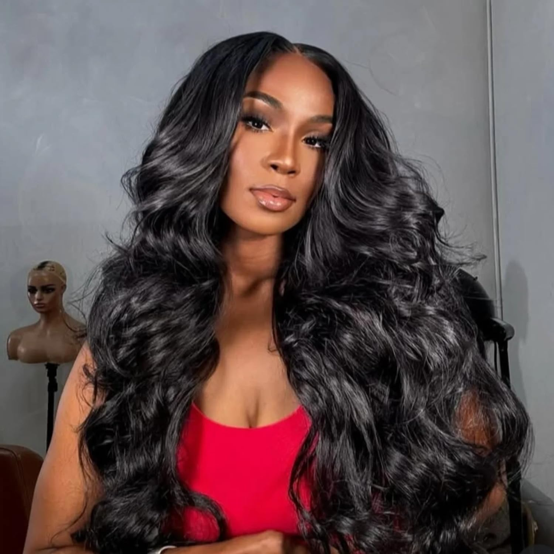 [3 In 1 Half ] Half Wig Body Wave Black Color Glueless Wigs for Black Women Wear and Go Hair Wigs Beginner Friendly
