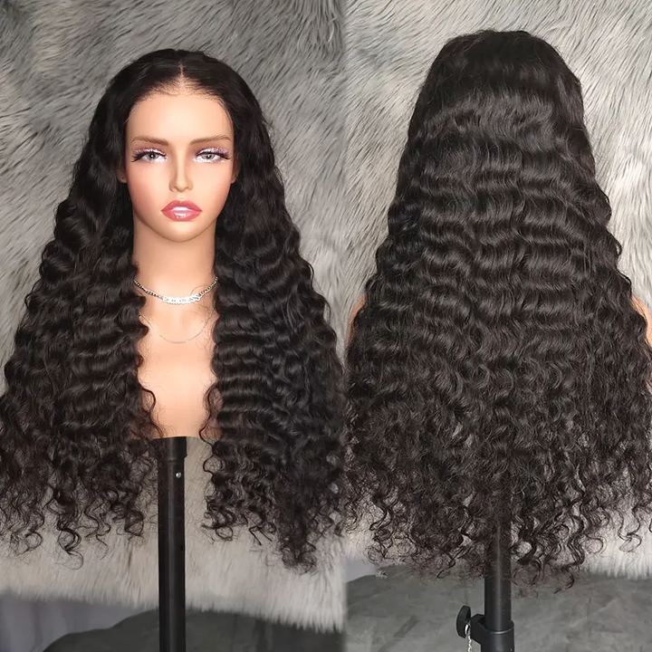 Lâche Deep Wave Lace Front/Fermeture sans colle pour les femmes noires Prelucked Human Hair 