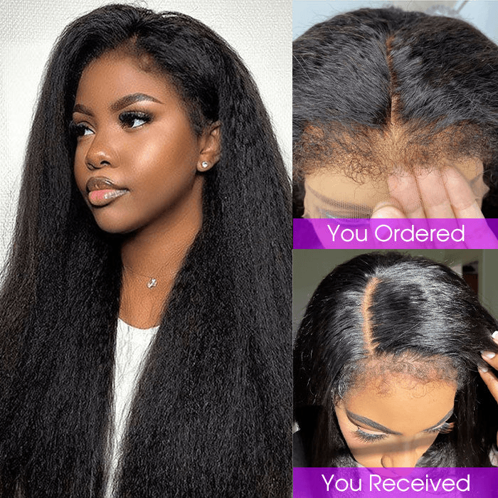 Bords 4C | Indétectable Kinky Straight Kinky Edges 13x4 Frontal Lace Glueless Wig | Inspiré d'Afro 