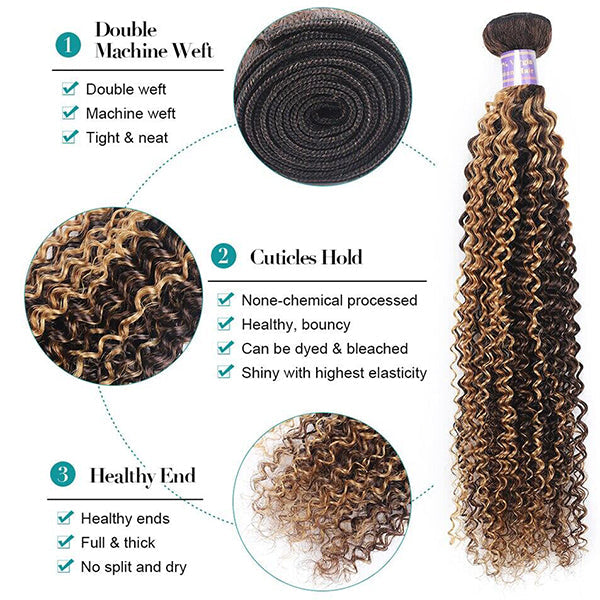 P4/27 Highlight Kinky Curly 2 Bundles Virgin Human Hair Extensions