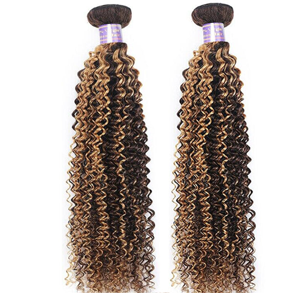 P4/27 Highlight Kinky Curly 2 Bundles Virgin Human Hair Extensions