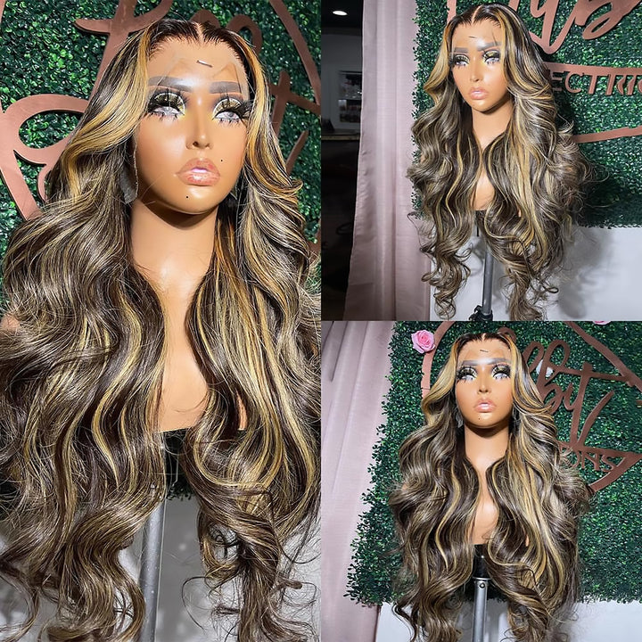 Mettez en surbrillance 99J Blonde Body Wave Lace Front Wig pour les femmes 