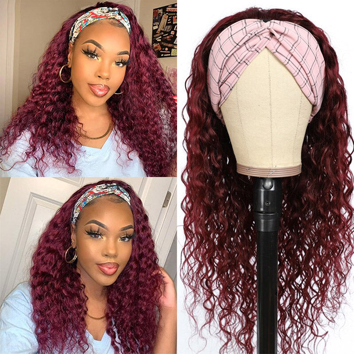 # 99J Color Affordable Headband Wig perruques de cheveux humains (Obtenez 2 bandeaux à la mode gratuits) 