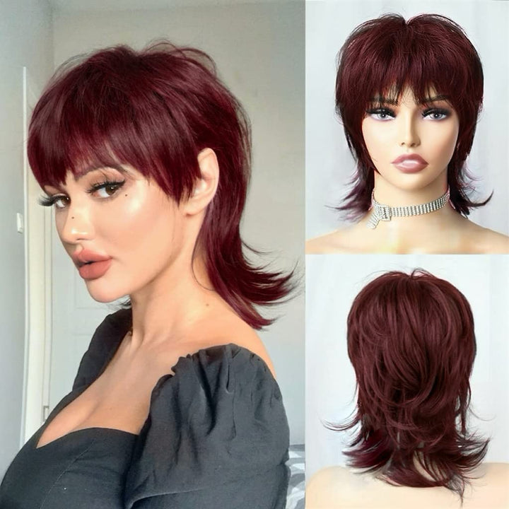 New Pixie Cut #99J #1B #30 Human hair Swallow-tailed Wig No Lace front Full Machine Wig Short shaggy Layered Wigs For Party Cosplay Use