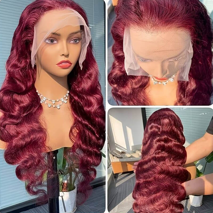 Lumiere Cherry Red Bomb Colored 13x4 Body Wave Lace Frontal Human Hair Wig (No Code Need)