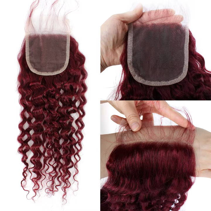 350 Ginger Orange Deep Wave 4 Bundles avec 4x4 Lace Closure Brazilian Remy Hair 