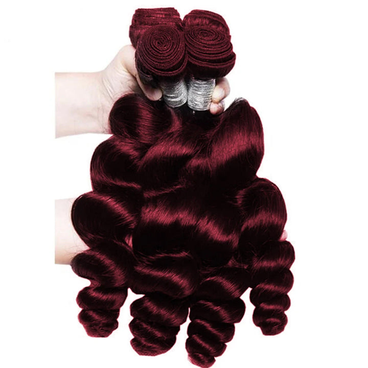 Red Bundles #99j Loose Wave 4 Bundles Peruvian Hair Weave virgin Human Hair Extensions