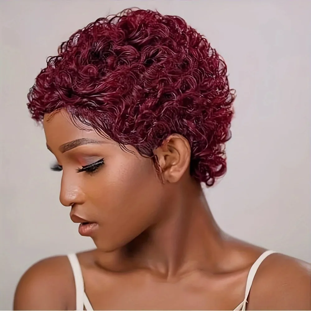 Naturel noir 13 x 4 x 1 partie latérale dentelle bouclée courte Pixie Cut Bob pour les femmes noires 