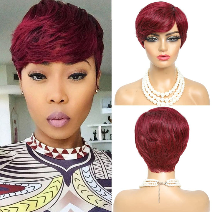 New Pixie Cut Short Straight #1b #4 #27 Color Machine Made Human Hair Wigs For Women