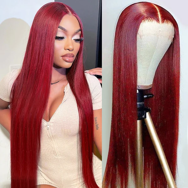 Lumiere 180% Density BURG Straight 13x4 Lace Frontal Wigs For Black Women Pre Plucked