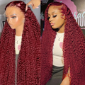 Customized #Burg Colored Curly Human Hair Wigs 250% Density HD Transparent 13X4 Lace Frontal Red Wine Hair | Lumiere