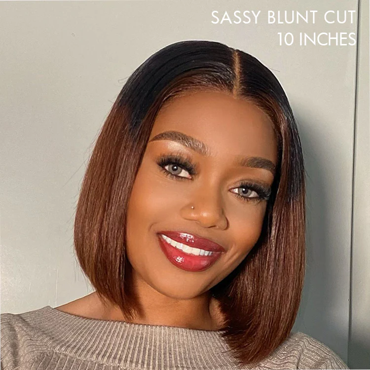 15A Lumiere Blunt Cut Short Bob T/4 Brown 13x4 Lace Front Wig T/99J Red Straight Human Hair Wigs 250% Density