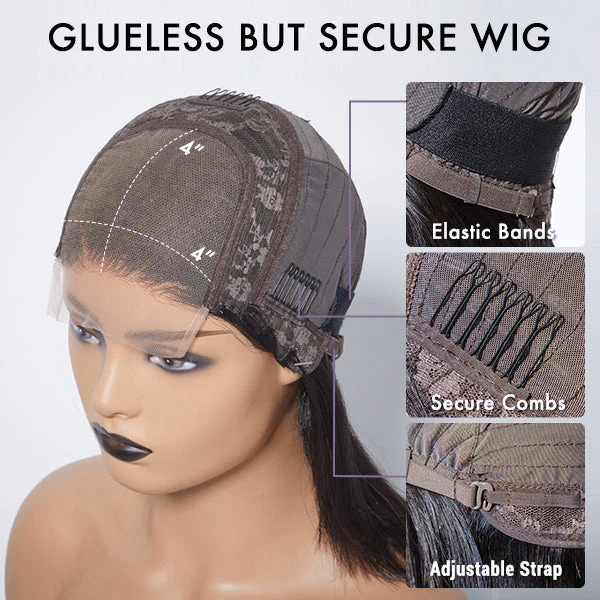 Natural Black Glueless Straight Bob Transparent Lace Wig 10A Double Drawn Human Hair