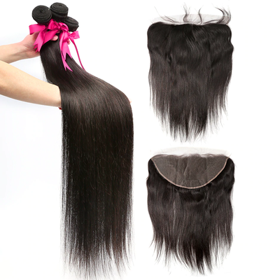 (B1) Straight Human Hair 4 Bundles With 13X4 Lace Frontal Remy Hair Extension