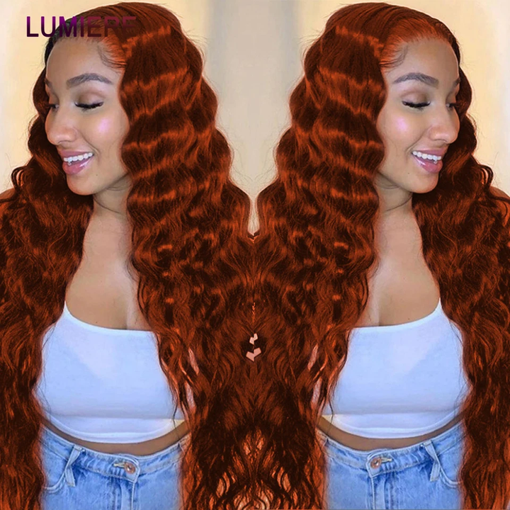 # 350 Ginger Color Loose Wave 3 Bundles avec fermeture à lacet 4x4 