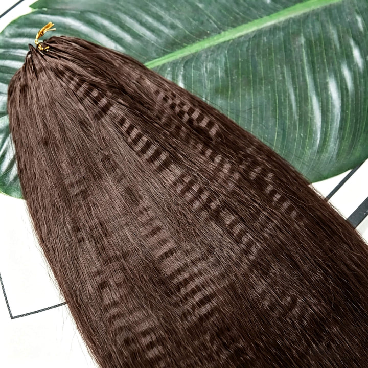 Yaki Straight #4 Brown Feather Crochet Micro Ring Loop Soft Human Hair Kinky Straight Extension For Black Women