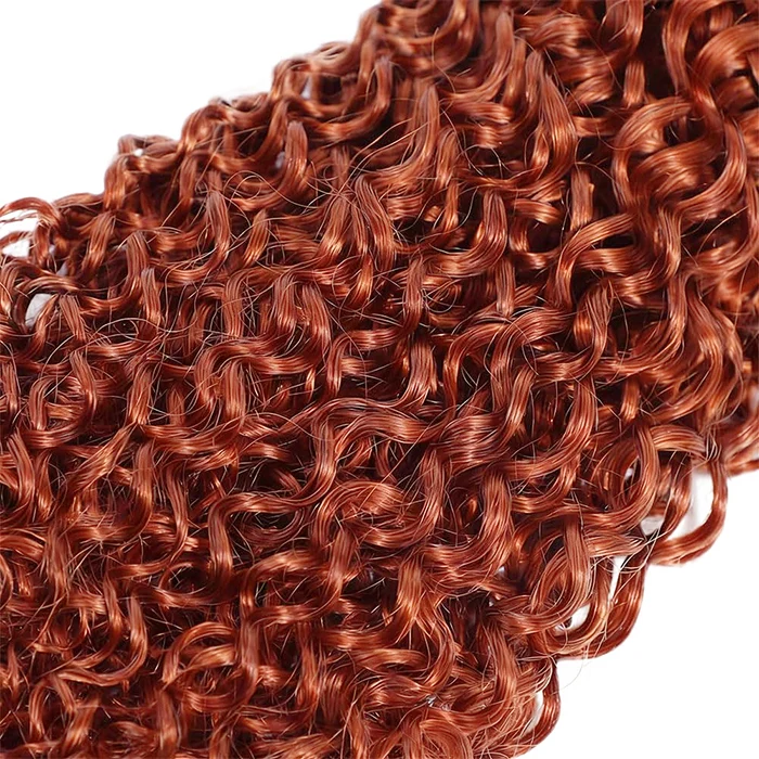 #33 Reddish Brown Burmese Curly Crochet Human Hair Knotless Pre-Separated Feather Crochet Hair Extension