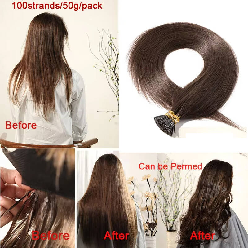 Straight  Hair  I Tip Natural Bundles 1g/Strand Original Real Highlight Extension De Cabello Humano Braiding Pelucas 100 strands/1pack