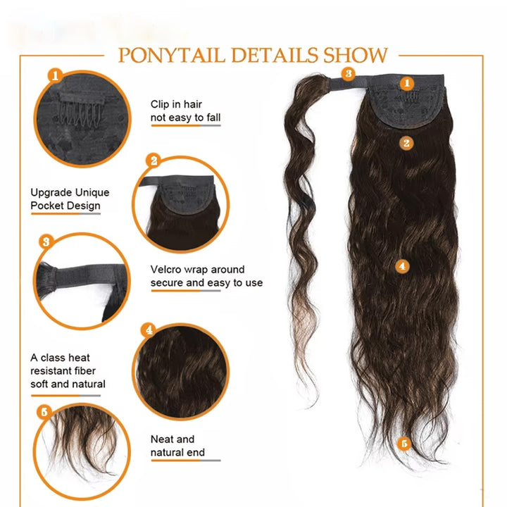 Body Wave Wrap Around Ponytail Human Hair #2 Dark Brown Color Brazilian Hair Magic Paste Pony Tail Extentions