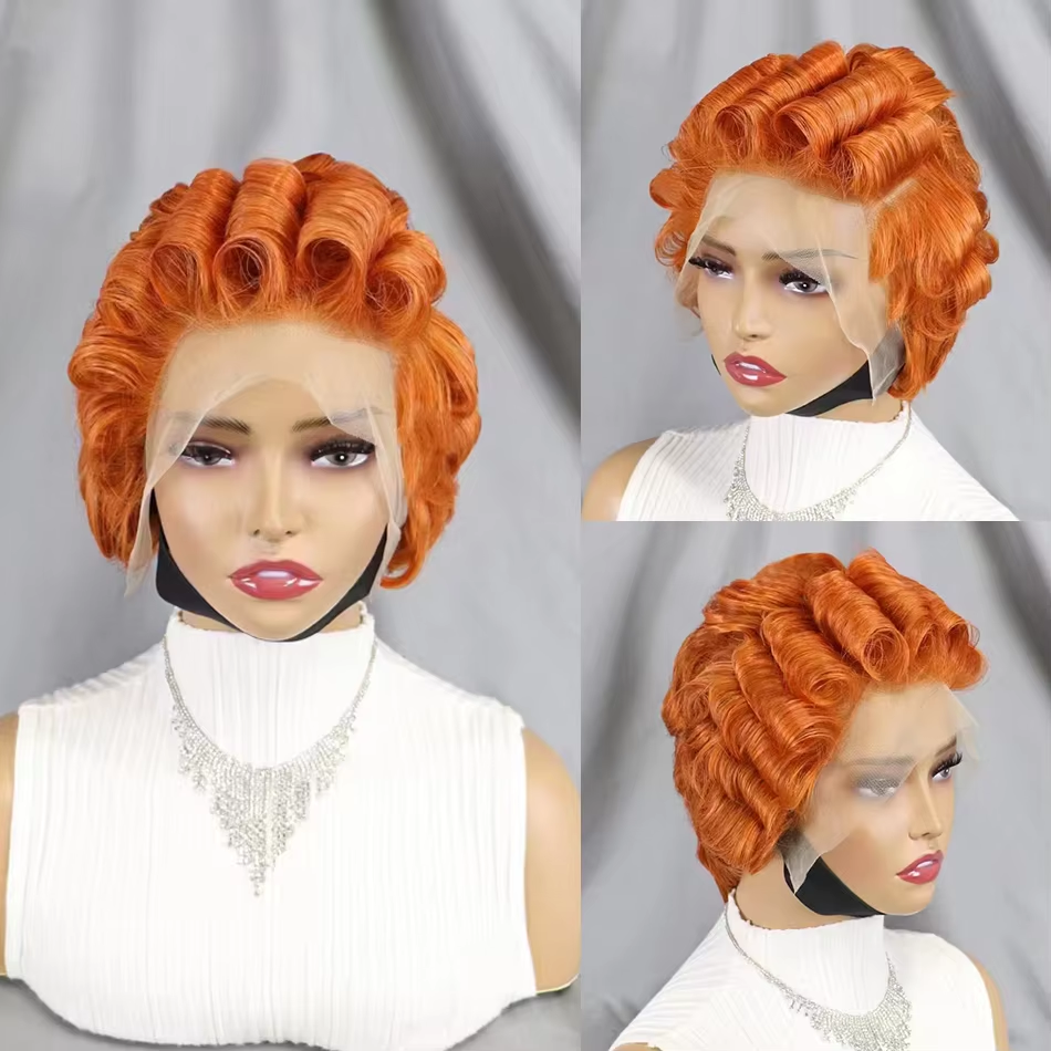 New Pixie Cut Bouncy Curly Cut Wigs Human Hair Wigs Transparent  Lace Front Wigs