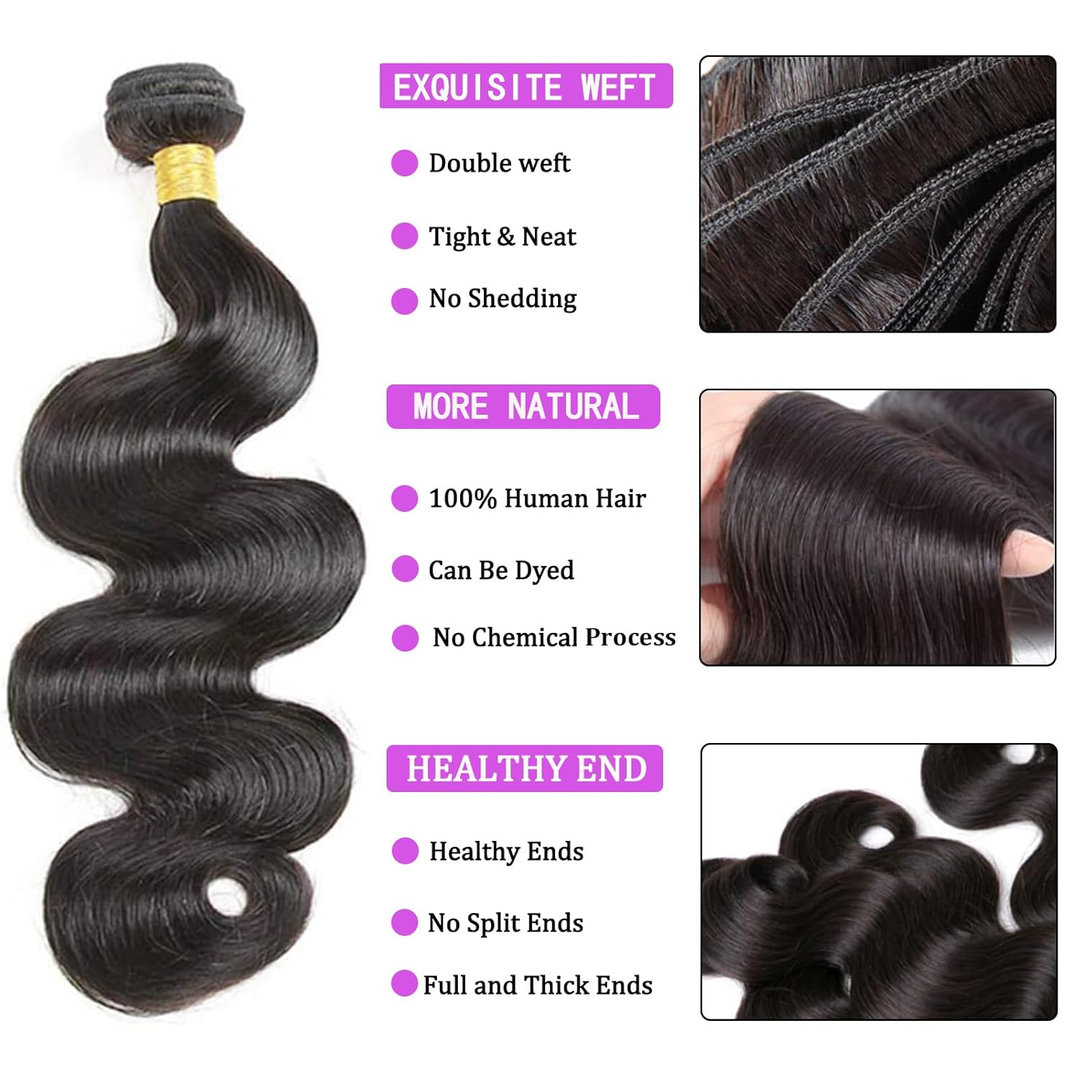 15A Body Wave 3 Bundles With 4X4 Lace Closure 100% virgin human hair