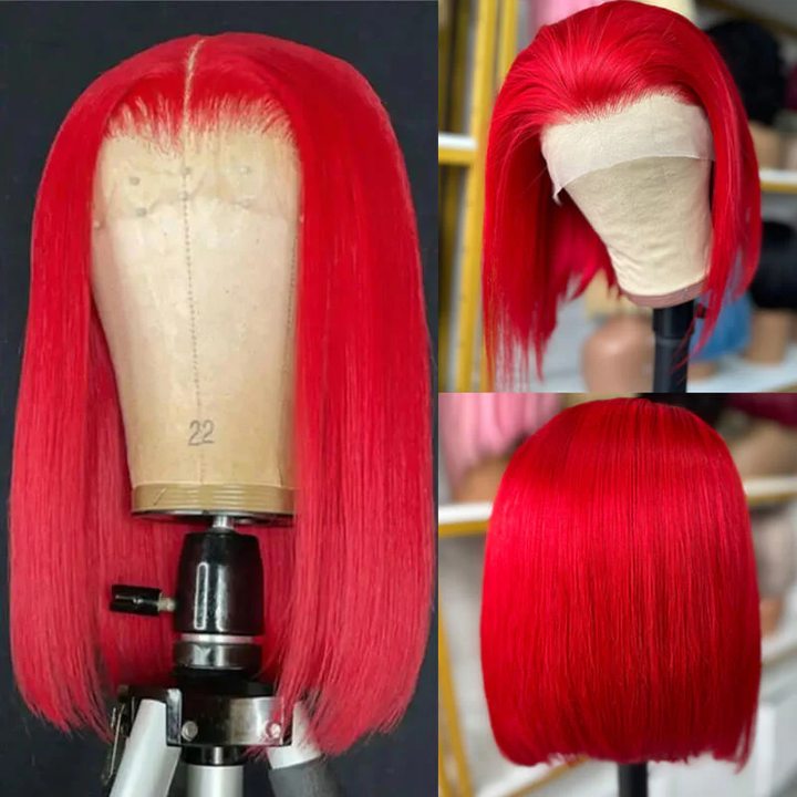Lumiere Short Colored Bob Red Blue Pink Green Yellow Lace Frontal Human Hair Bob Wigs (No Code Need)