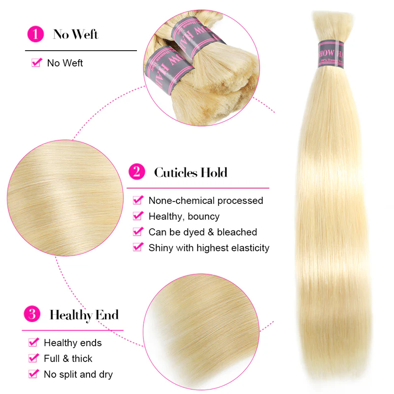 lumiere #613 Color One Straight Bulk Human Hair for Braiding No Weft Brazilian Virgin Human Hair Extensions Braiding Hair