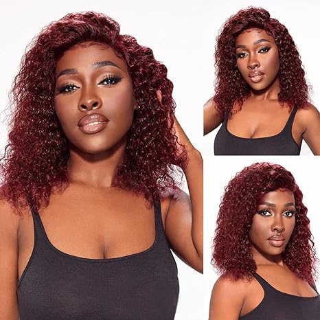 Lumiere A1 Customized 13x4 Lace Frontal 99j Short Curly Bob Wigs Human Hair for Women
