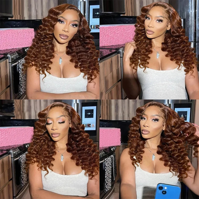 Chocolate Brown Loose Deep Wave Glueless Lace Front Human Hair Wigs For Black Women