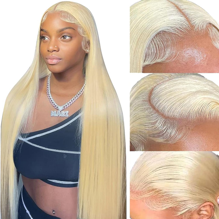 613 Blonde Straight 4x4 Transparent Lace Wig Pour Femmes Cheveux Humains 