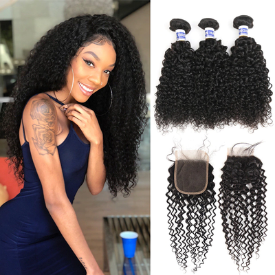 Kinky Curly 3 Bundles With Closure 6x6 lace 100% virgin human hair