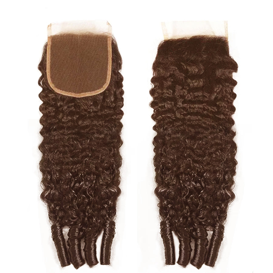 Lumiere Burmese Curly Bundles #4 Brown Chocolate Burmese Curly 4 Bundles With 4x4 Lace Closure Spiral Ends Weave Hair Extensions