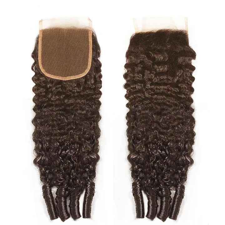Lumiere Burmese Curly Bundles #4 Brown Chocolate Burmese Curly 4 Bundles With 4x4 Lace Closure Spiral Ends Weave Hair Extensions