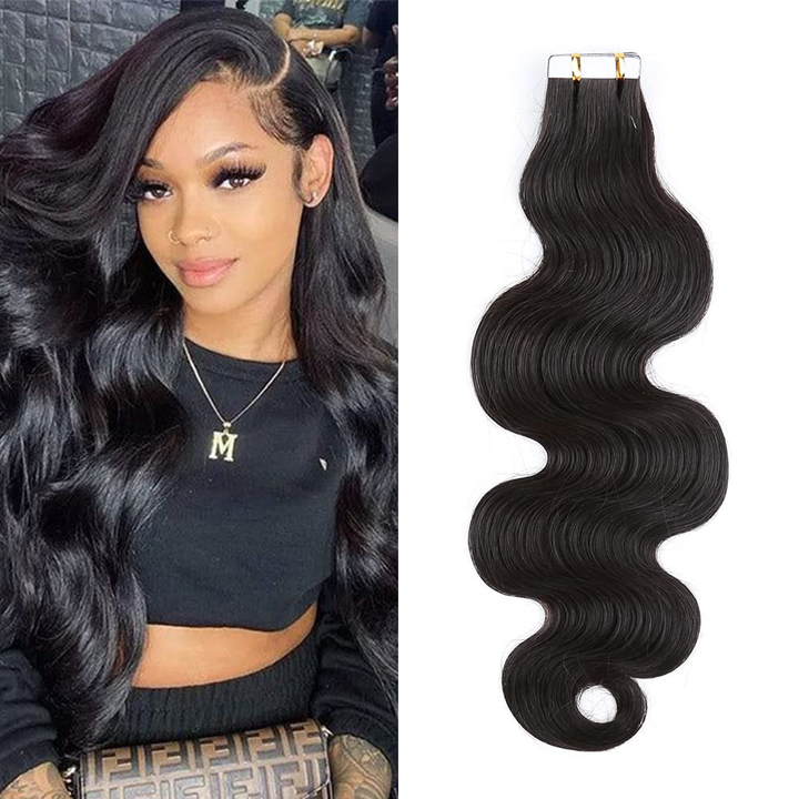 Bande dans les extensions de vague de corps de cheveux humains 100% vrai Remy cheveux humains trame de peau colle adhésive pour salon de haute qualité pour femme 20pcs / 1pack 