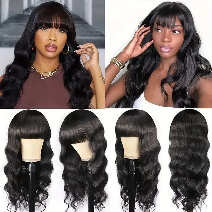 Body Wave Full Machine Made None Lace Front Virgin Human Hair Wigs