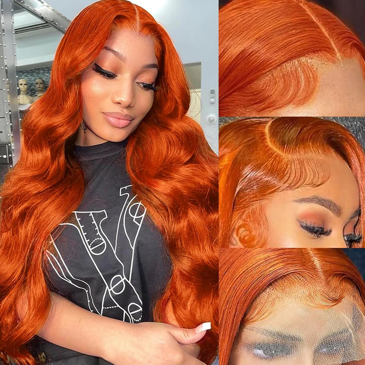 #350 Ginger Orange Body Wave 4x4/13x4 Lace Front Wig For Women 150%/180% Density