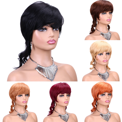Brazilian 100% Human Hair Wigs Short Pixie Cut Wigs Full Machine Made Wig With Bangs Mullet Body Wave Glueless For Women