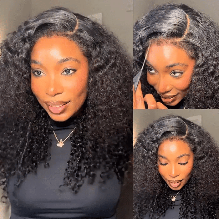 Glueless 4C Curly Edges Lace Frontal Burmese Curly Wig Invisible HD Lace Human Hair Wig With Natural Baby Hairline