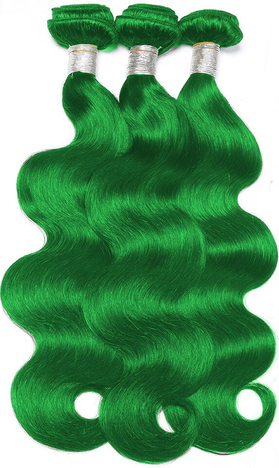 Grass Green Color Body 3 Bundles With 13X4 Lace Frontal Human Hair
