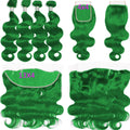 Grass Green Blonde Body Wave 4 Bundles with 4*4 Closure Human Virgin Hair