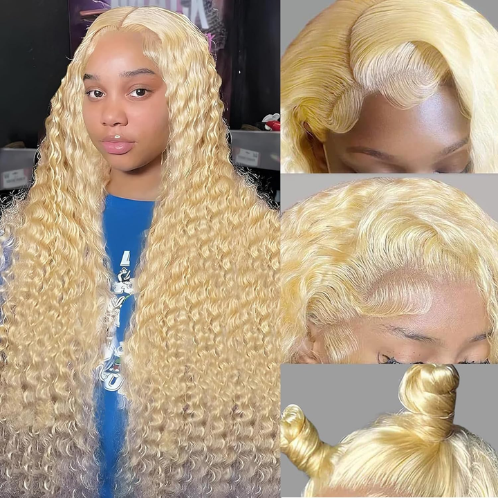 613 Blonde T Part Deep Wave Lace Wigs Pre Plucked With Baby Hair