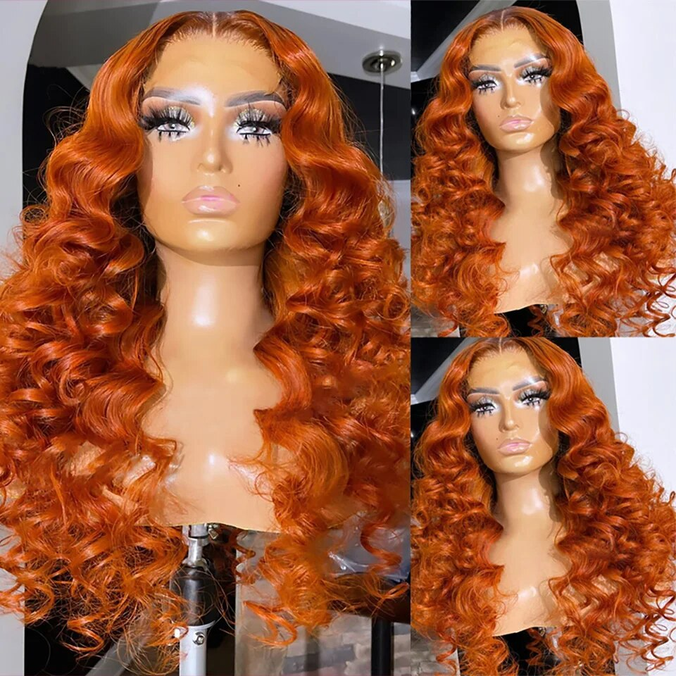 #350 Ginger 13x4 Lace frontal Loose Deep Wave Human Hair Wigs Pre-plucked Hairline with Baby Hair