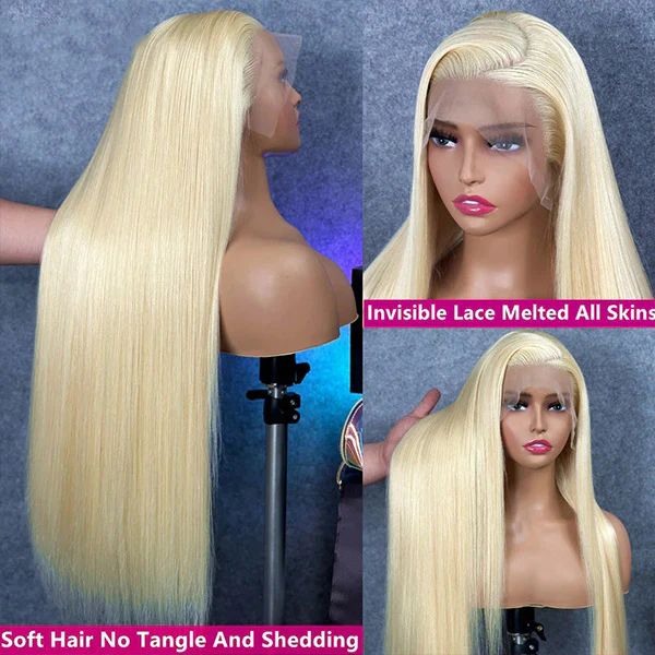 Vente Flash 613 Honey Blonde Straight 13x4 HD Transparent Lace Front Wig Preplumed 