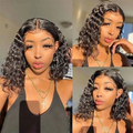 Deep Wave Short Bob Guleless Wig Lace Frontal Human Hair 180% Density